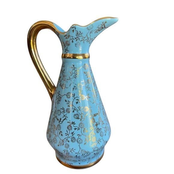 Vintage Pearl China Co Blue Gold 22KT Pitcher Creamer Decanter Floral Tea Garden - Picture 4 of 15